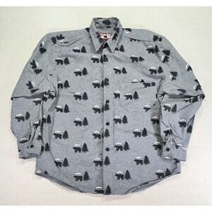 Vintage TRUE GRIT Men's Chamios BEAR AOP Button Shirt Long Sleeve Outdoor‎ USA